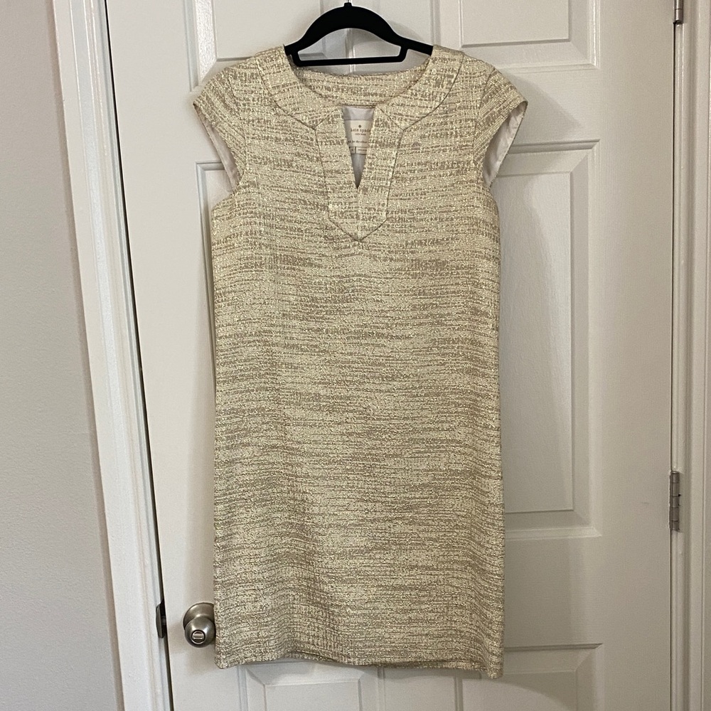 NWOT Kate Spade gold short sleeve v neck shift dress w/side zipper